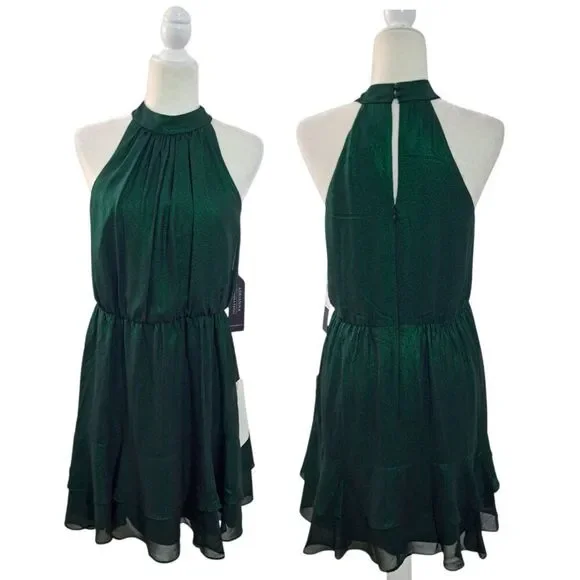 Adrianna Papell Women's Sleeveless Halter Neck Dress Green Party Cocktail Sz 8 - Picture 7 of 9